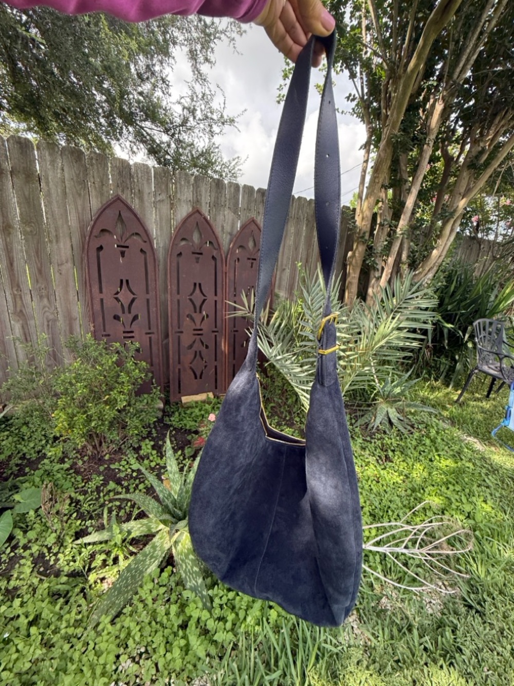 MADEWELL Dark Blue Suede Shoulder and cross body Bag with Gold Hardware - Picture 13 of 13